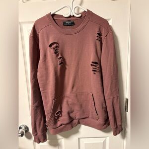 Forever 21 Men's Distressed Mauve Crewneck Sweatshirt